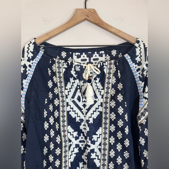 Tory Burch Candice Printed Silk Cotton Blouse in Blue $496 - Picture 10 of 16